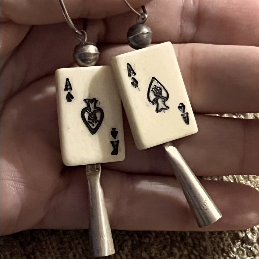Genuine Sterling silver and buffalo bone card earrings